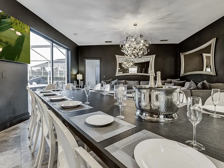 Indulge in exclusive private chef dinners in our Private Dining Room. Enjoy Philip Starck designed chairs for up to 20 persons inside and 24 persons outside, overlooking the private pool and golf course. Unwind with cocktails at the Fire Pit.