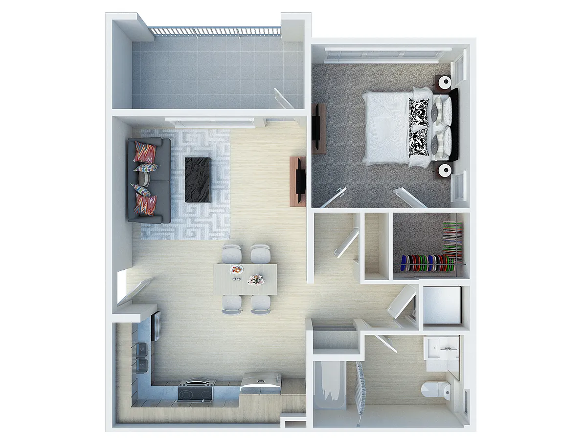 Floor plan 1Bed, 1Bath H