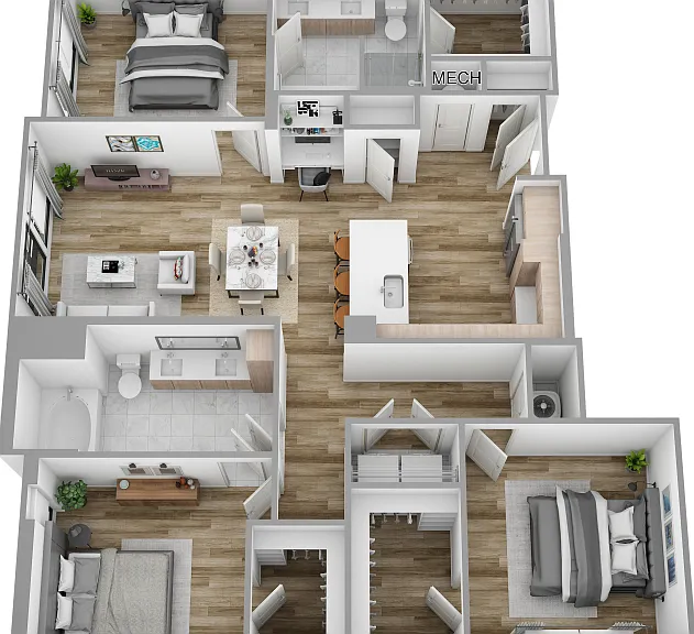 N | 3 Bed | 2 Bath floor plan Sagewell Hanover