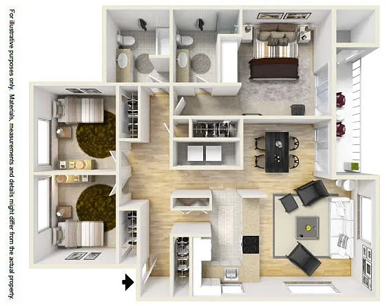 Floor plan 3 Bed 2 Bath Garden Flat
