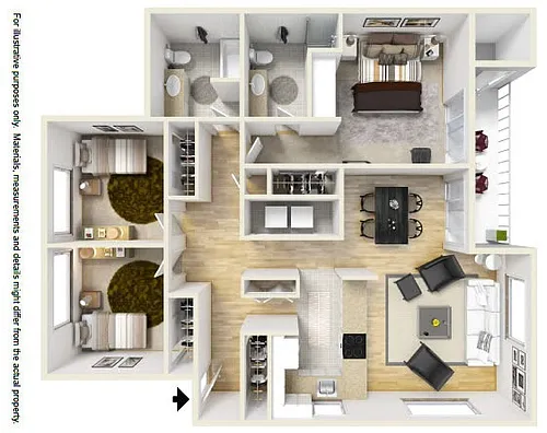 Floor plan 3 Bed 2 Bath Garden Flat