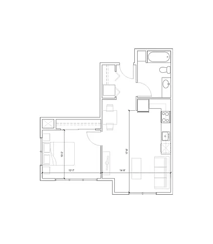 Floor plan Hub 9 - 1x1 A1
