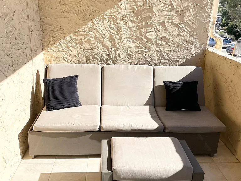 Outdoor Sofa Lounge can be made into a bench. Patio light for nighttime use.