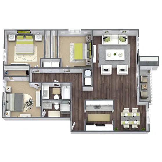 Floor plan C1: 3 Bed 2 Bath