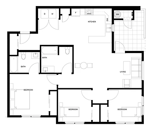 Floor plan 3 Bed, 2 Bath Small