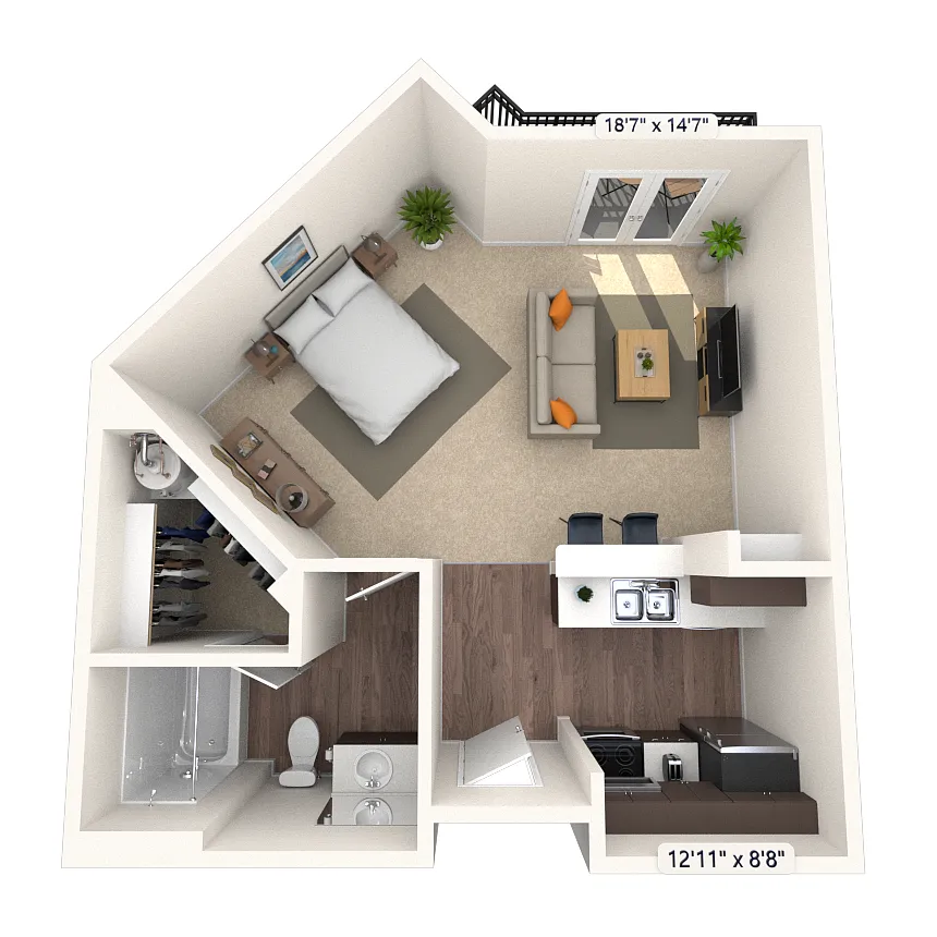 Floor plan Studio 0x1 483-890 SF