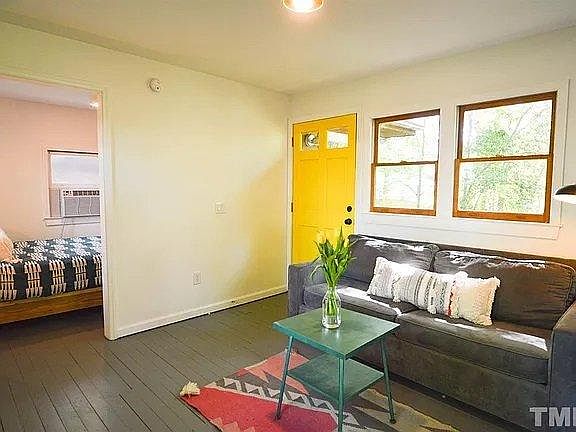 View of back door from kitchen area