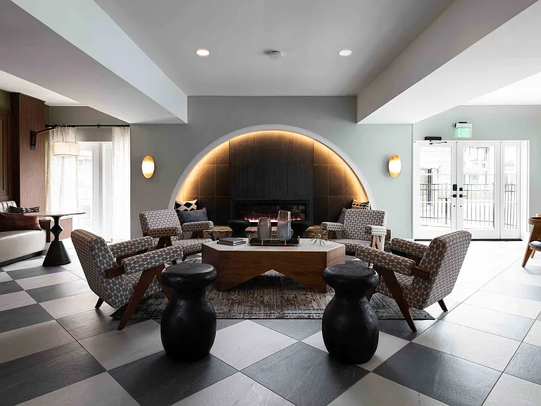 Resident lounge with fireplace