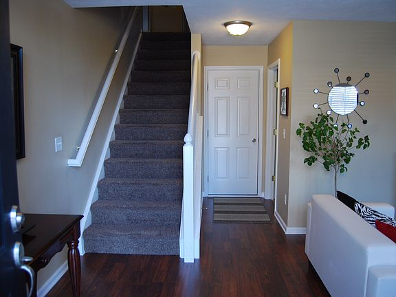 View from the front door, garage door straight back