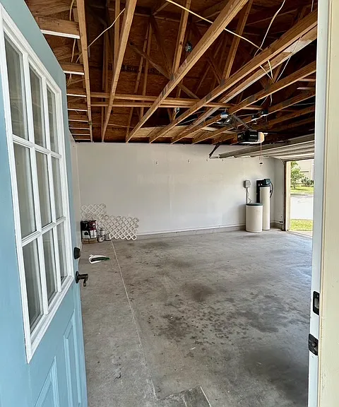 Two car garage with overhead storage