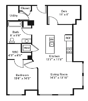 Floor plan 1 Bedroom 1 Bath w/ Den