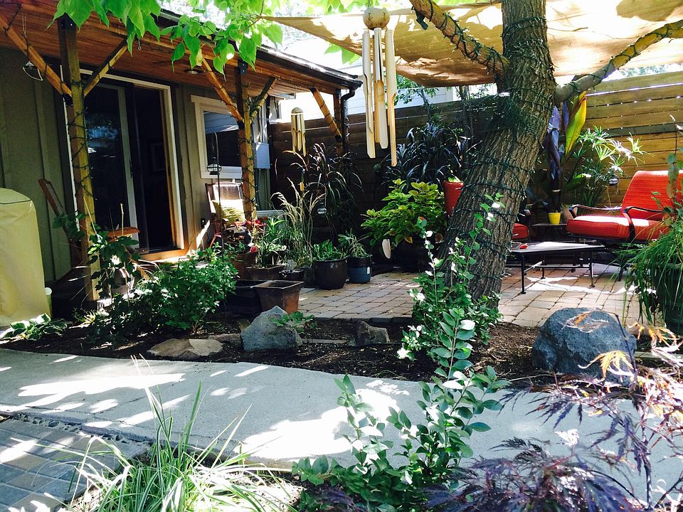 Front entry to bungalow and patio