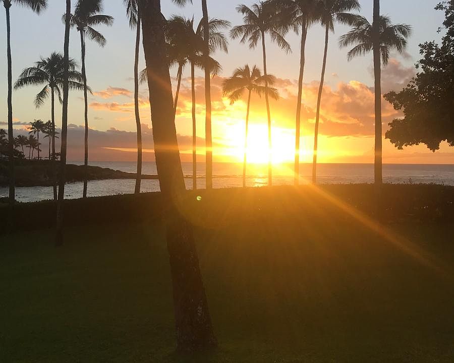 Sunset over Lanai. View from lawn