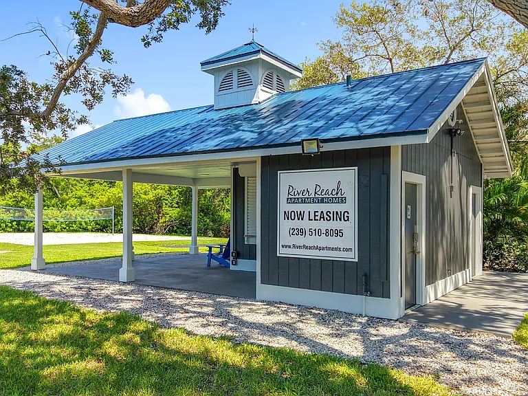 River Reach's riverside pavilion is just steps from our sand volleyball court and picnic spaces.