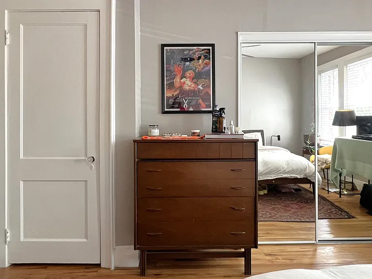 Large sunny bedroom with double closets