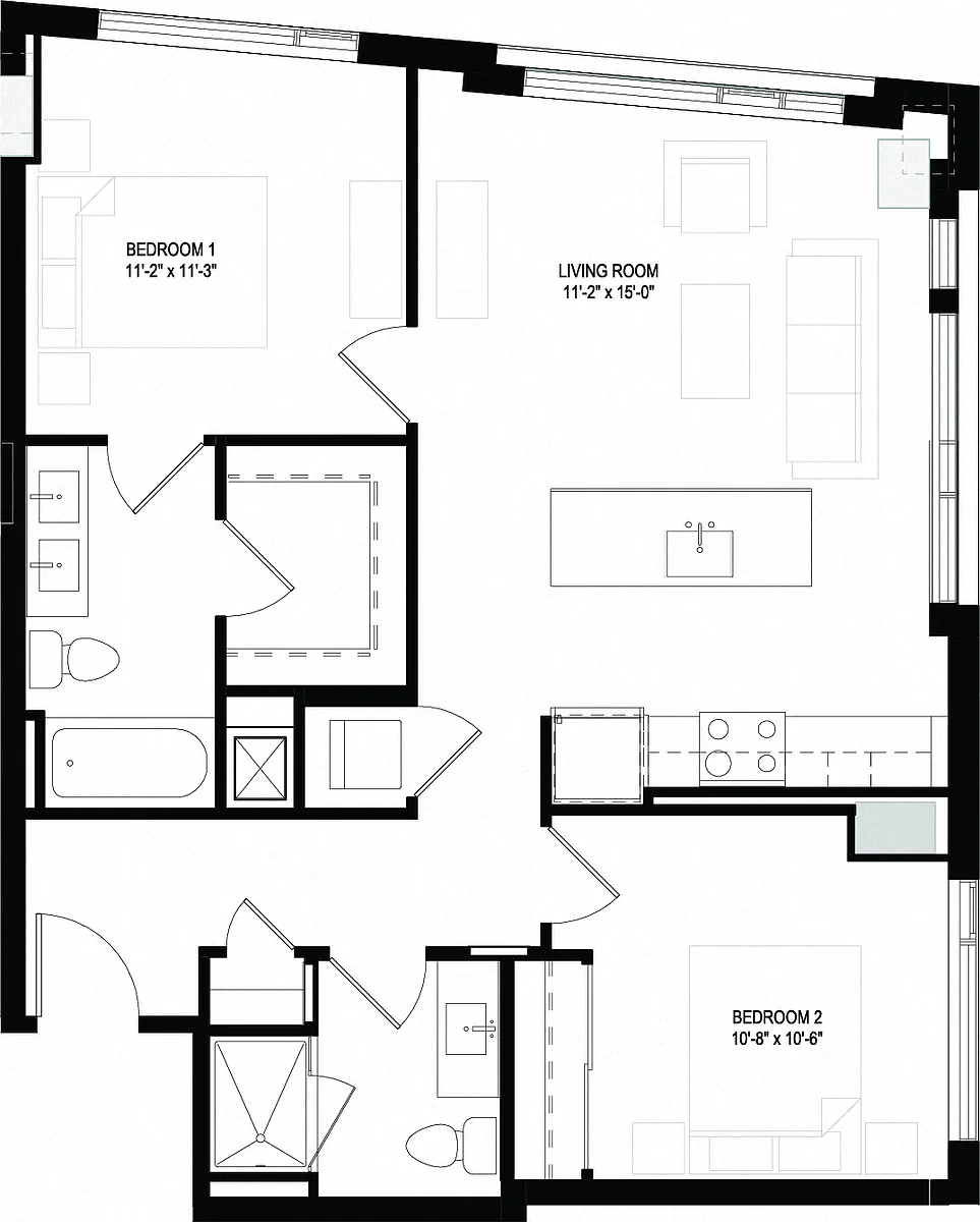 Floor plan Two Bedrooms/Two Bathrooms (C08)