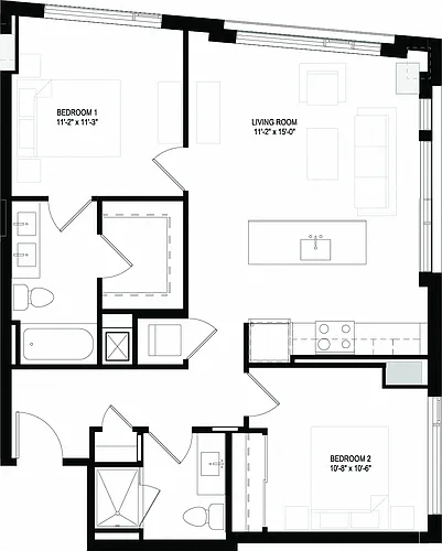 Floor plan Two Bedrooms/Two Bathrooms (C08)