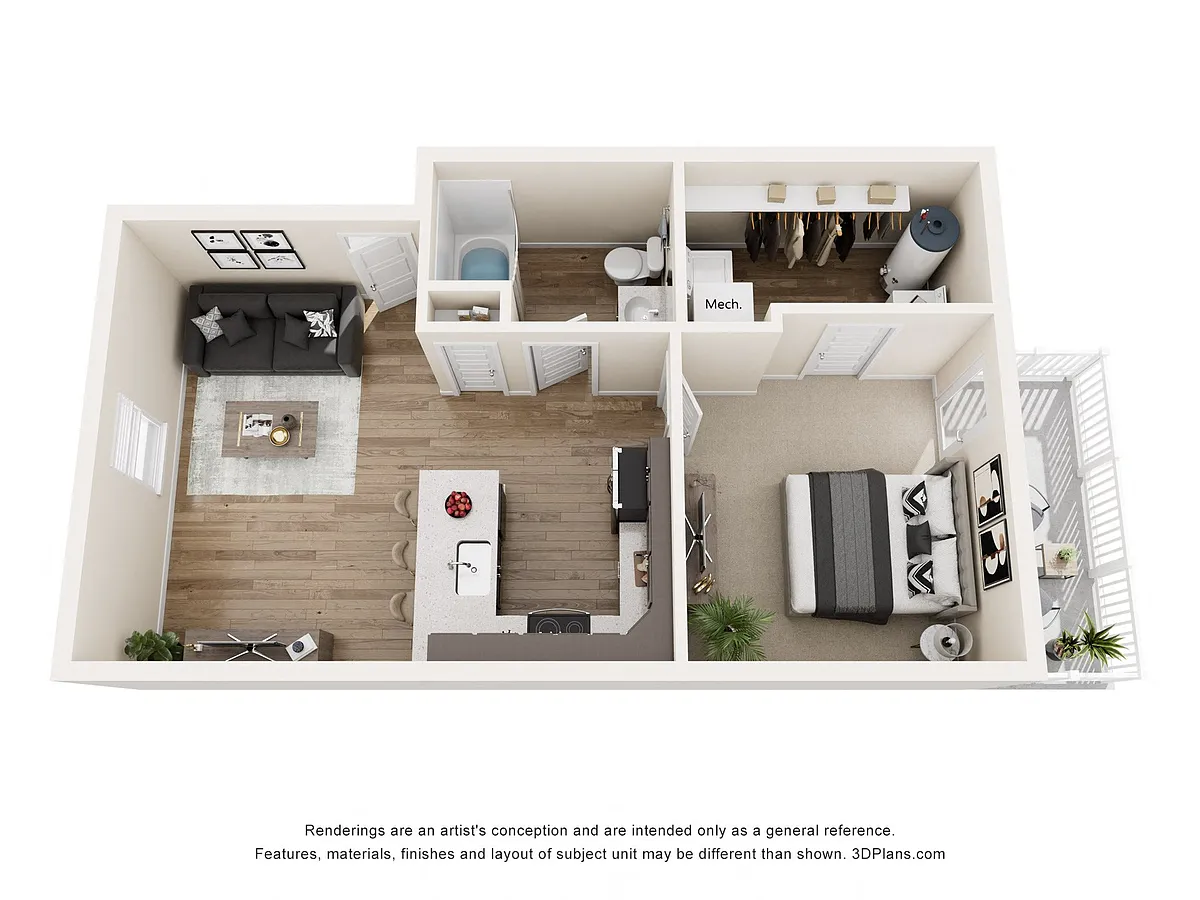 Floor plan 1 Bedroom First Level - 680sf