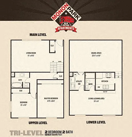 Floor plan Monon Park - 2 Bedroom Tri-Level