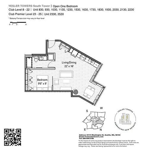 Floor plan Open 1x1 South Tower Pre-Lease