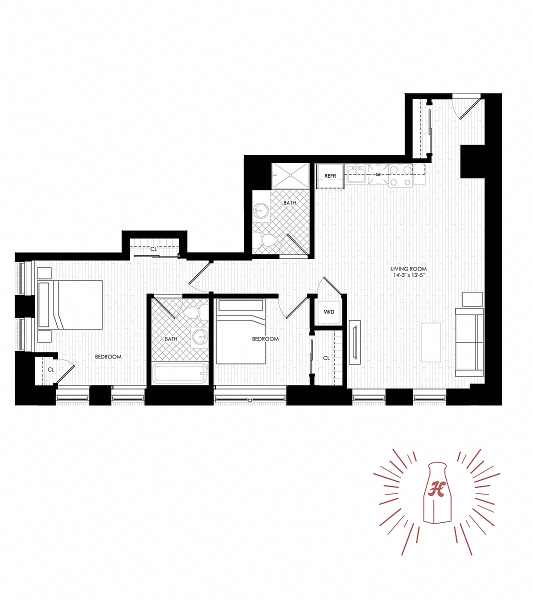 Floor plan 2 Bed | 2 Bath