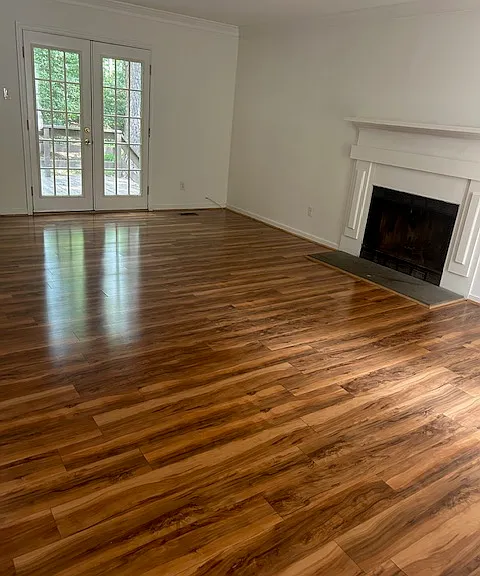 Living space with wood burning fireplace