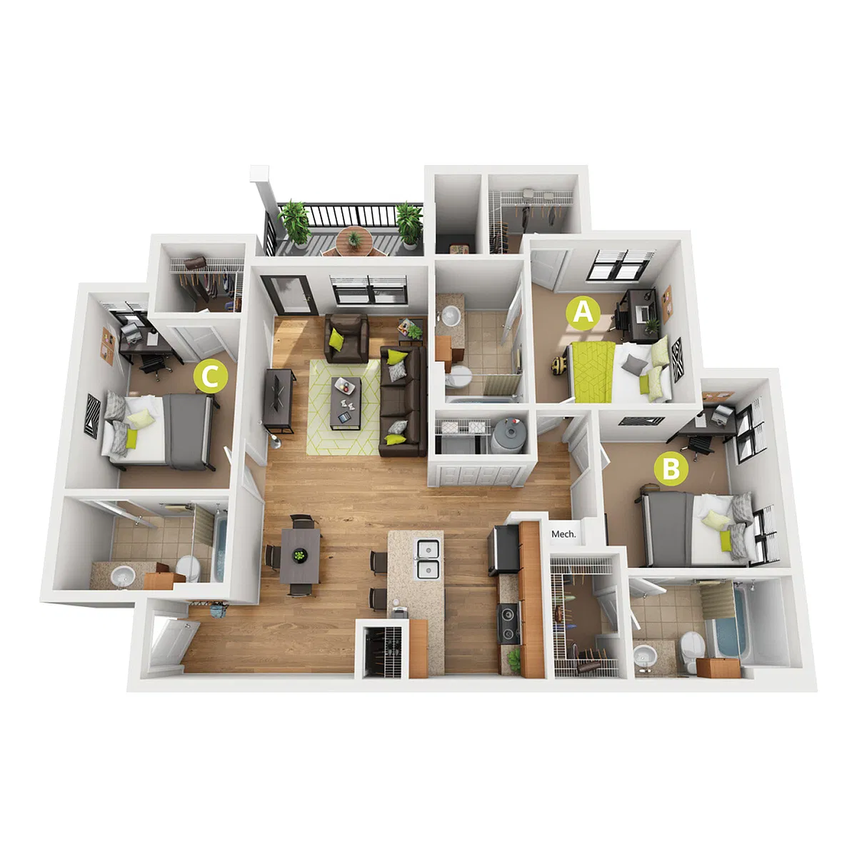Floor plan 3 Bedroom 3 Bath Upgraded