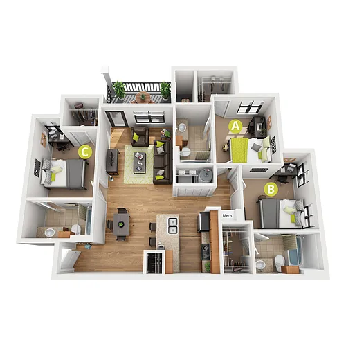 Floor plan 3 Bedroom 3 Bath Upgraded