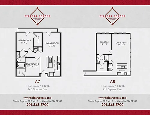 Floor plan A7 One Bedroom w/Study