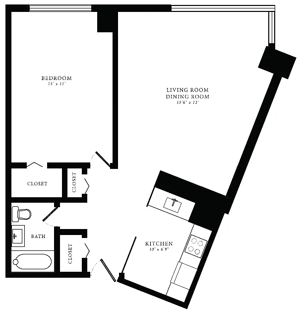 Floor plan Tier 09 (1BR/1BA)