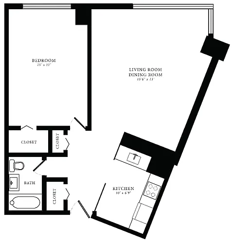 Floor plan Tier 09 (1BR/1BA)