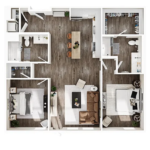 Floor plan 2 Bedroom | 2 Bath | Plan B7