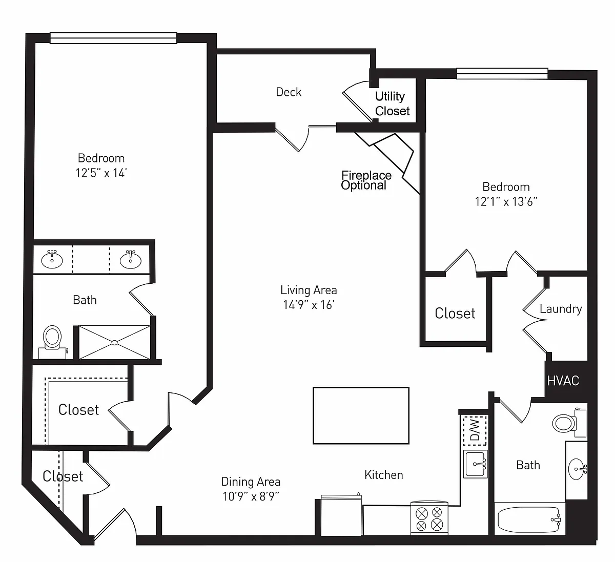Floor plan 2 Bedroom 2 Bath (C)