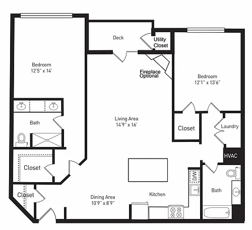 Floor plan 2 Bedroom 2 Bath (C)