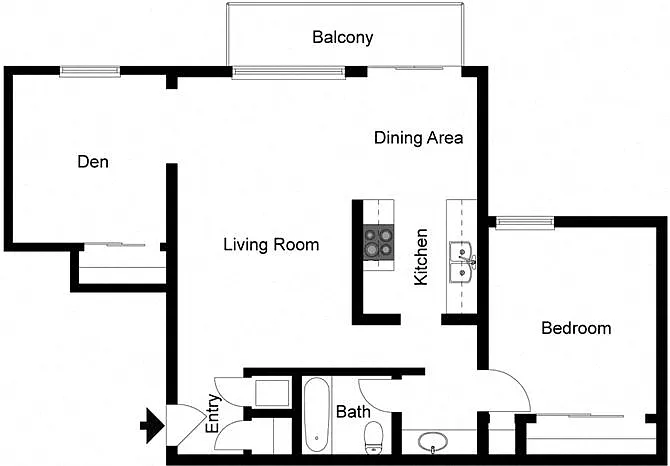 Floor plan 1 Bedroom 1 Bath Den