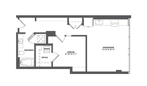 Floor plan 1 Bed/1 Bath-AJ2