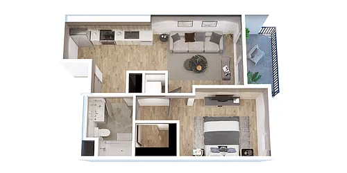 Floor plan 1 BD, 1 BTH E