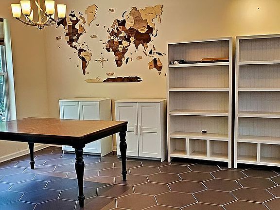 Living room, new tile floors