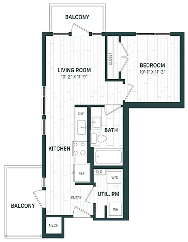 Floor plan 1 Bed/1 Bath-A08b