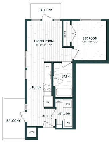 Floor plan 1 Bed/1 Bath-A08b