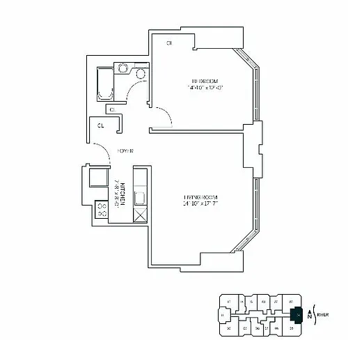 Floor plan EAST HAMPTON - 1 Bedroom One Bathroom
