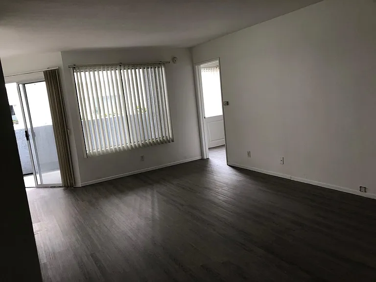 View of the living room with the entrance to the balcony and entrance to the back bedroom.