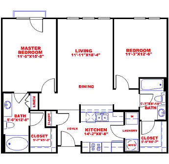 Floor plan Traditional 2x2 1042-1193 SF