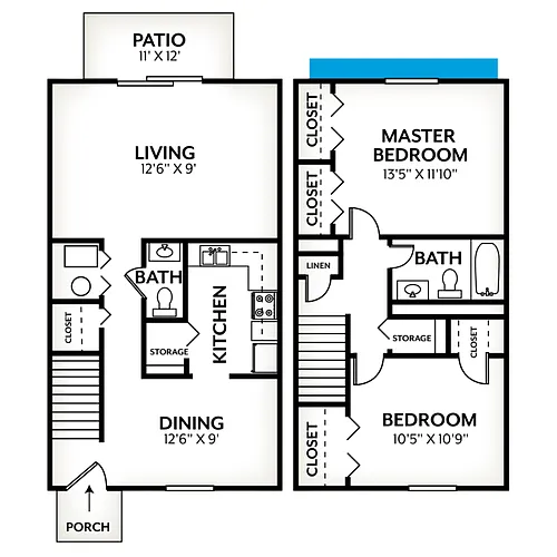 Floor plan 2 Bed, 1.5 Bath