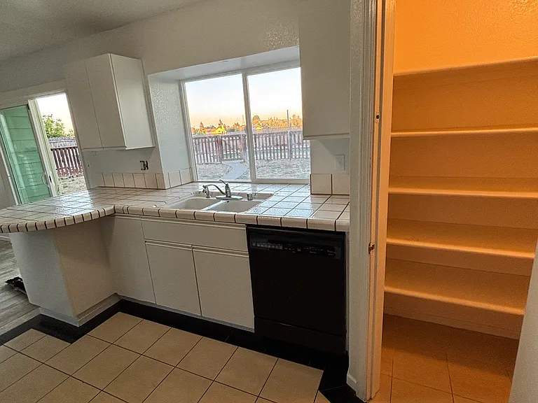 kitchen showing pantry shelves