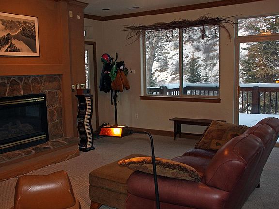 Living room has built in gas fireplace