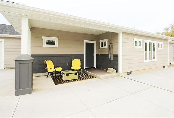 Two patios, front and back of property