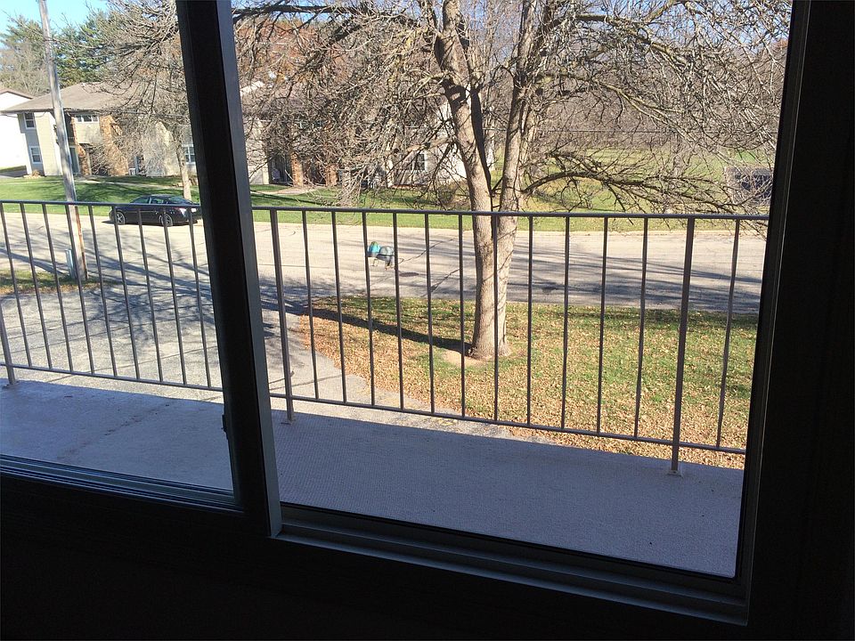 View of the porch from the living room window.