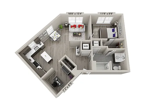 Floor plan 1 Bed/1 Bath Den-B9