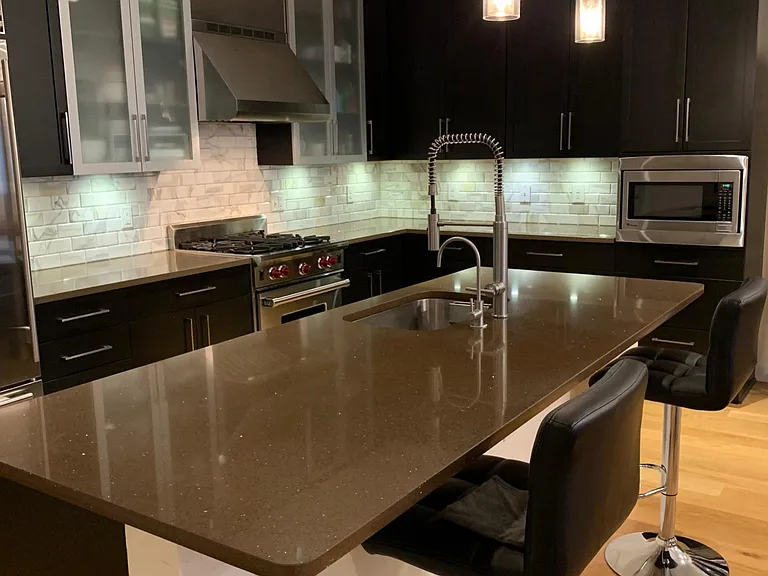 Beautiful Kitchen Island with Quartz Countertops with RO Drinking Water System